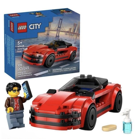 LEGO City Red Sports Car Building Toy with Driver Minifigure 60448 - Picture 1 of 7